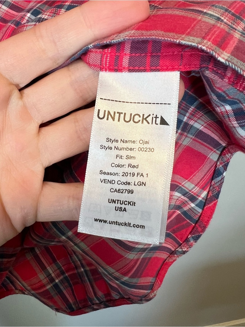 Untuckit Ojai Red Plaid Long Sleeve Button Down Shirt Men’s Large - Picture 8 of 12